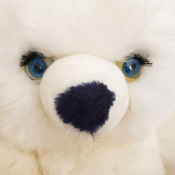 VTG White Teddy Bear Sleepy Blue Eyes Jointed HugginPuff Plush 80s Toy Stuffed - Picture 2 of 10